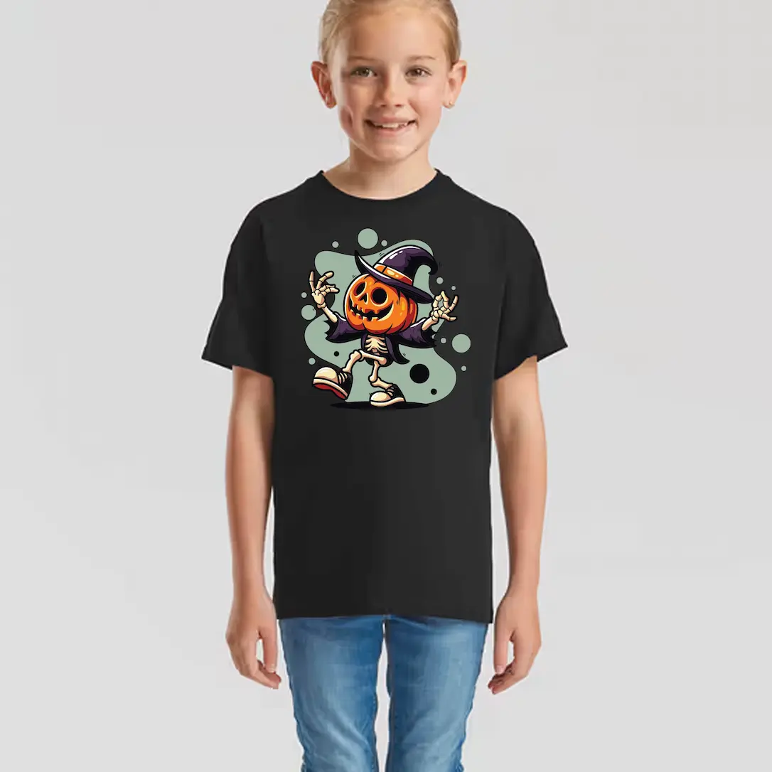T-shirt enfant noir avec dessin de Jack O'Lantern pour Halloween